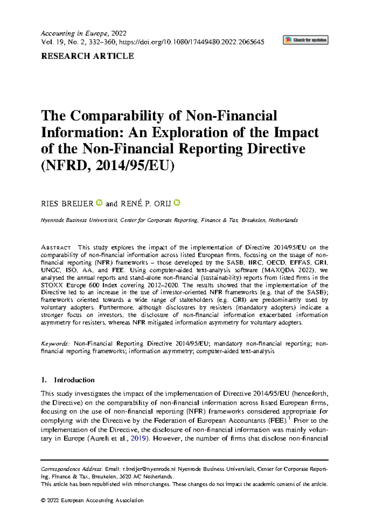 Impact of NFR Directive 2014/95/EU on Non-Financial Information ...