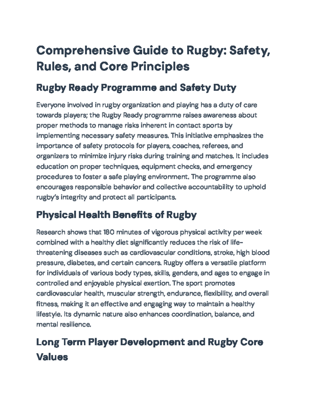 Comprehensive Overview of Rugby: Safety, Rules, and Core Values - Studocu