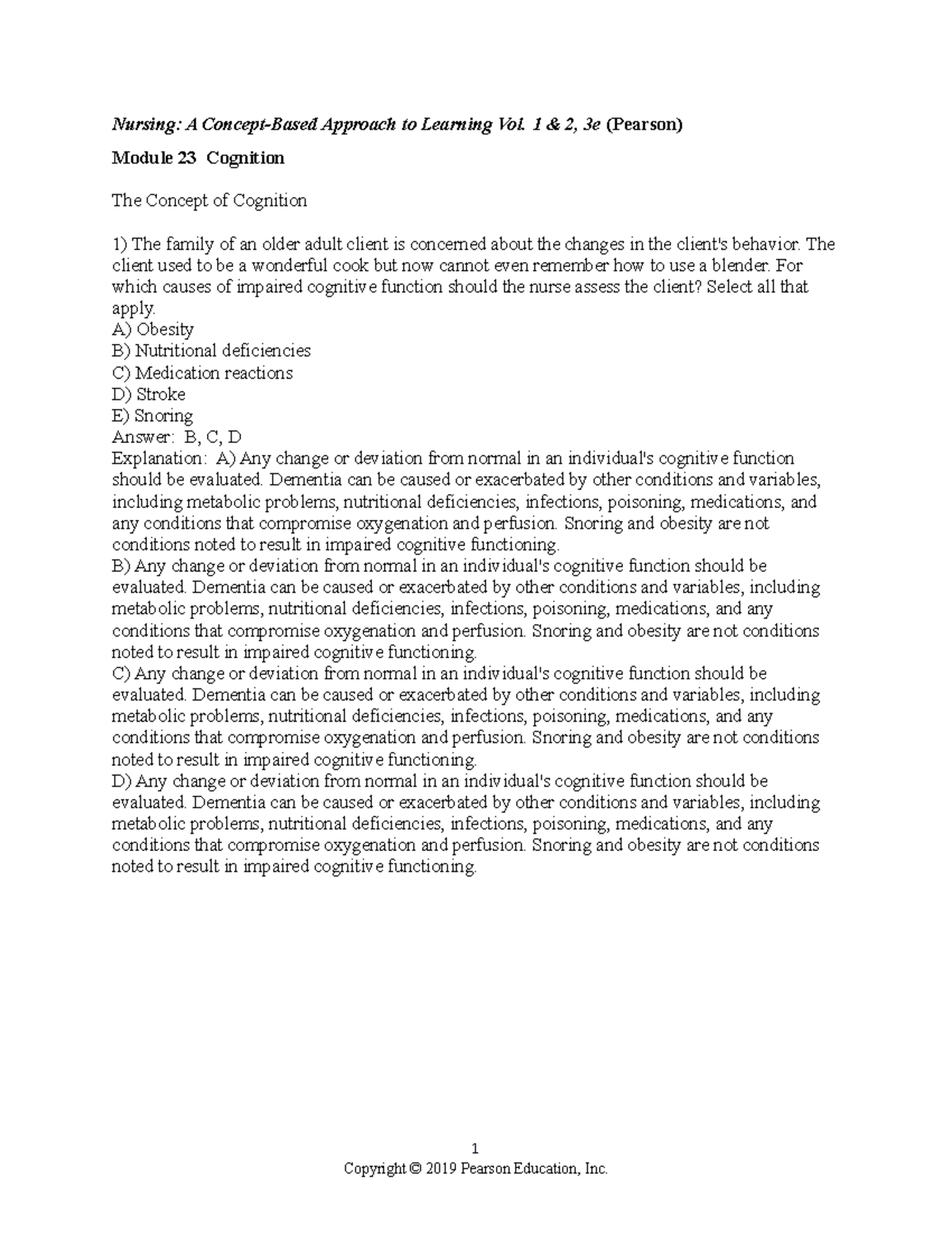 Cognition in Nursing: 0134617061 Module 23 Insights and Assessments ...