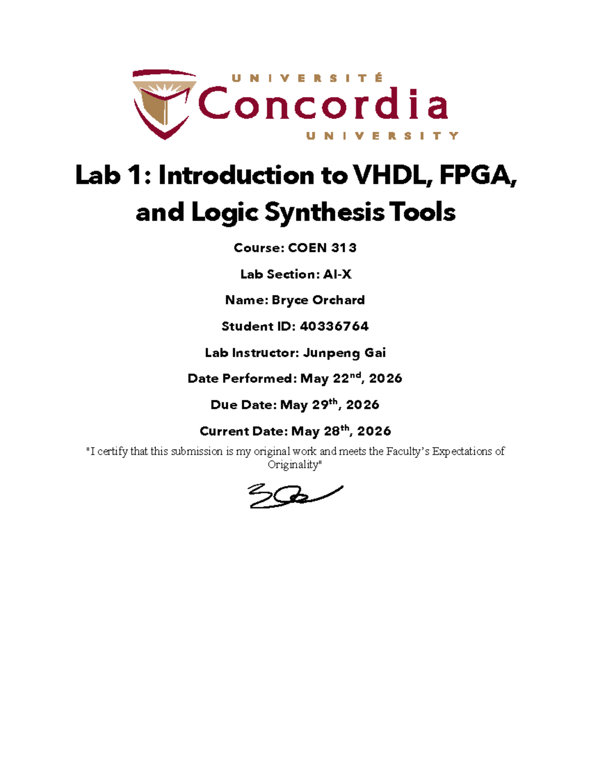 Lab 1 Report: VHDL, FPGA, and Logic Synthesis Tools - COEN 313 - Studocu
