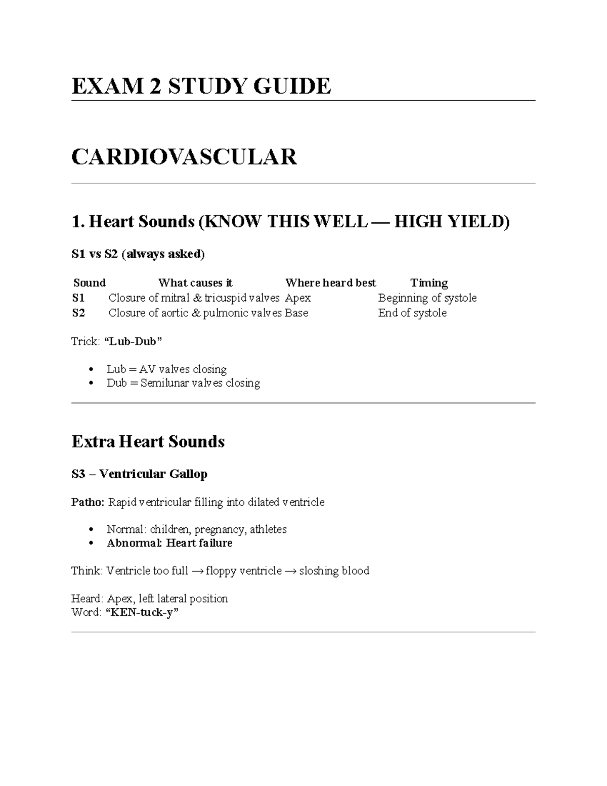 EXAM 2 STUDY GUIDE: CARDIOVASCULAR SYSTEM HIGHLIGHTS - Studocu