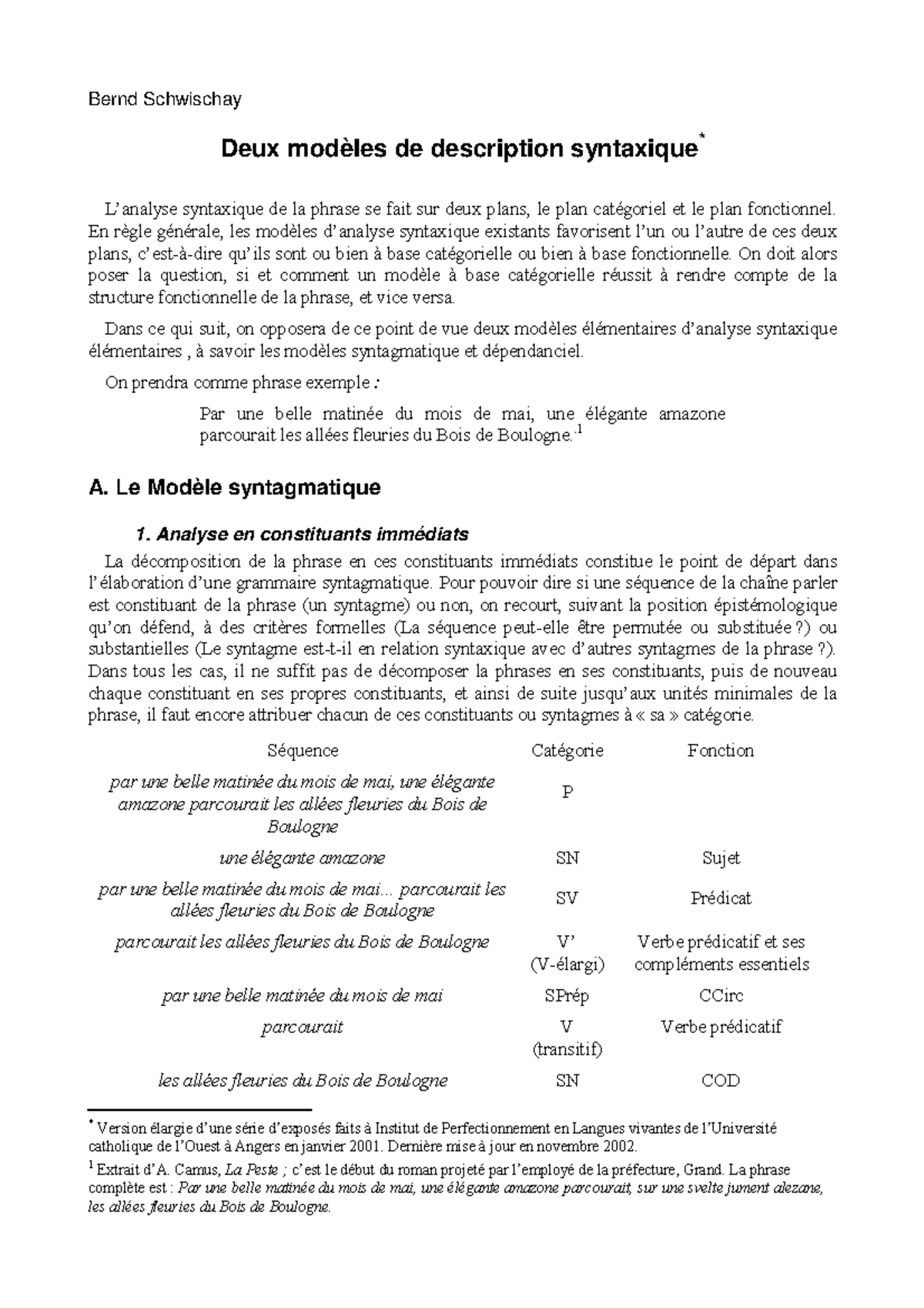 Deux Modèles de Description Syntaxique : Syntagmatique vs Dépendanciel ...