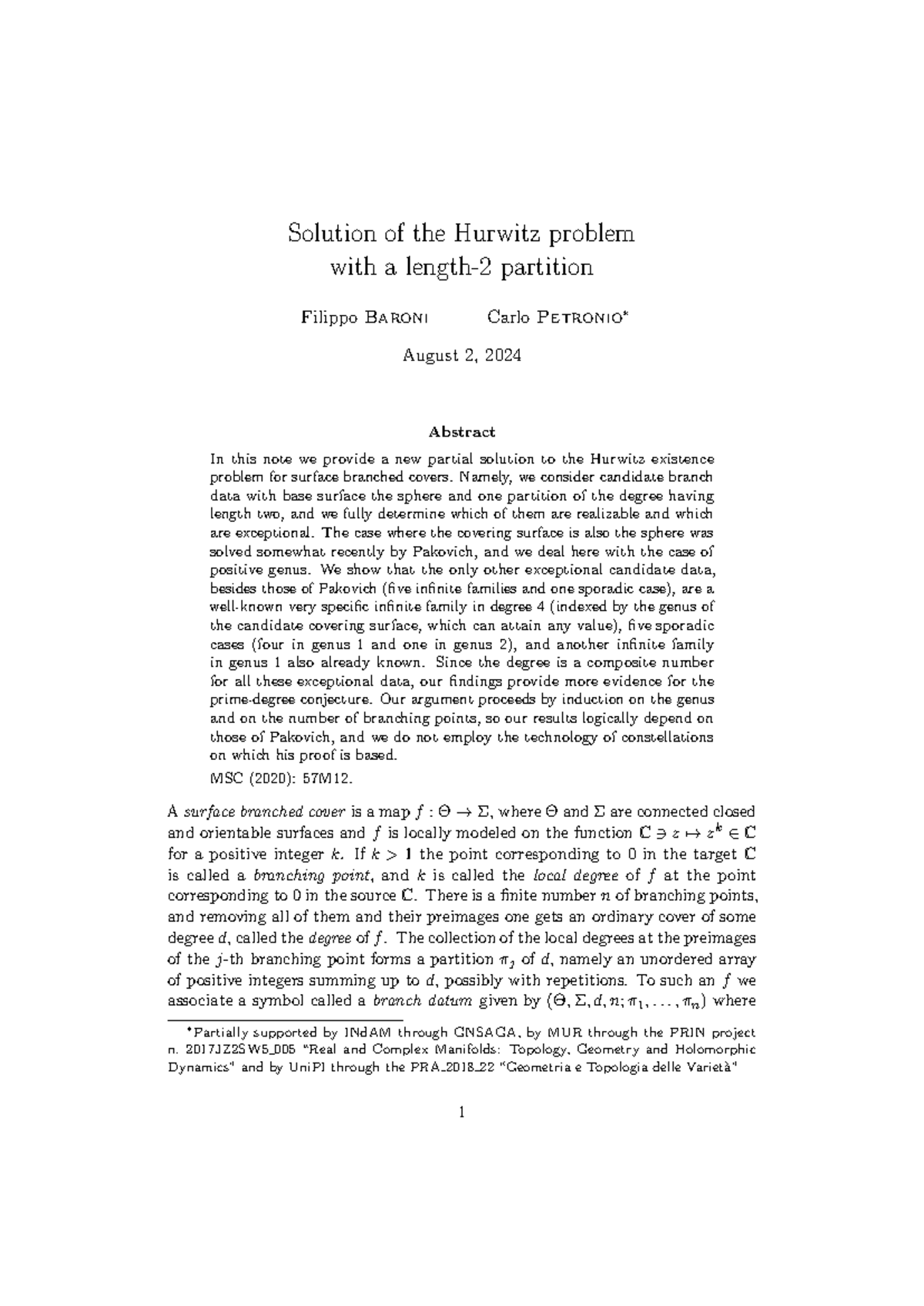Final Exam Solutions for Hurwitz Problem (Math 2024) - Length 2 ...