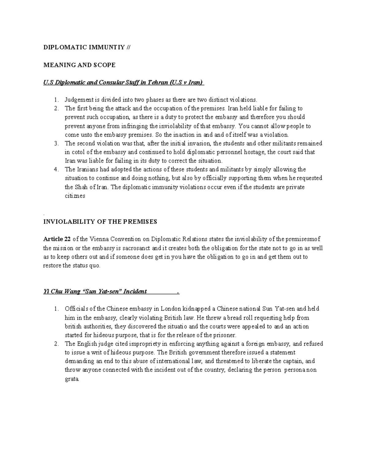 Diplomatic Immunity: Key Cases and Principles - Notes - Studocu