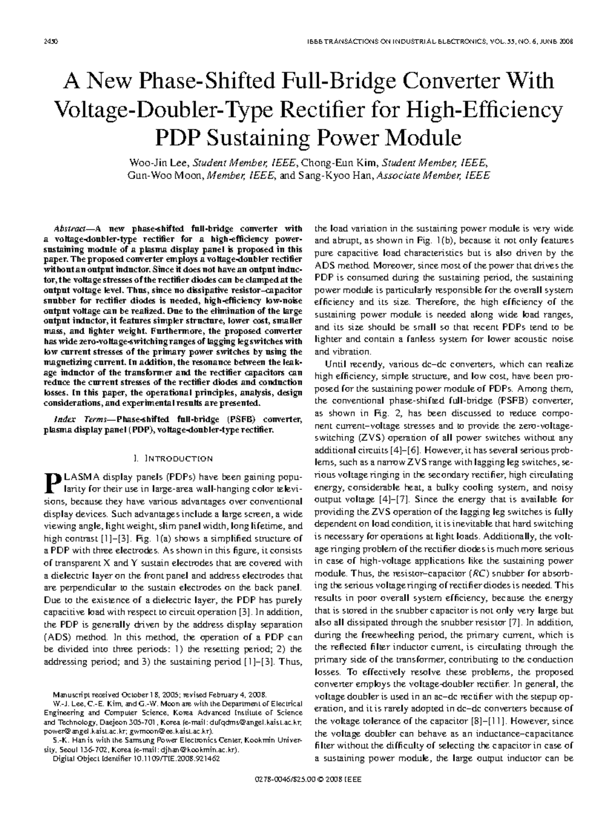 New PSFB Converter with Rectifier for PDP Sustaining Power Module (2450 ...