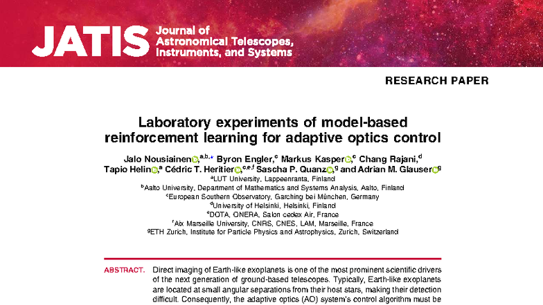 RESEARCH PAPER: RL for Adaptive Optics Control in Lab Experiments - Studocu