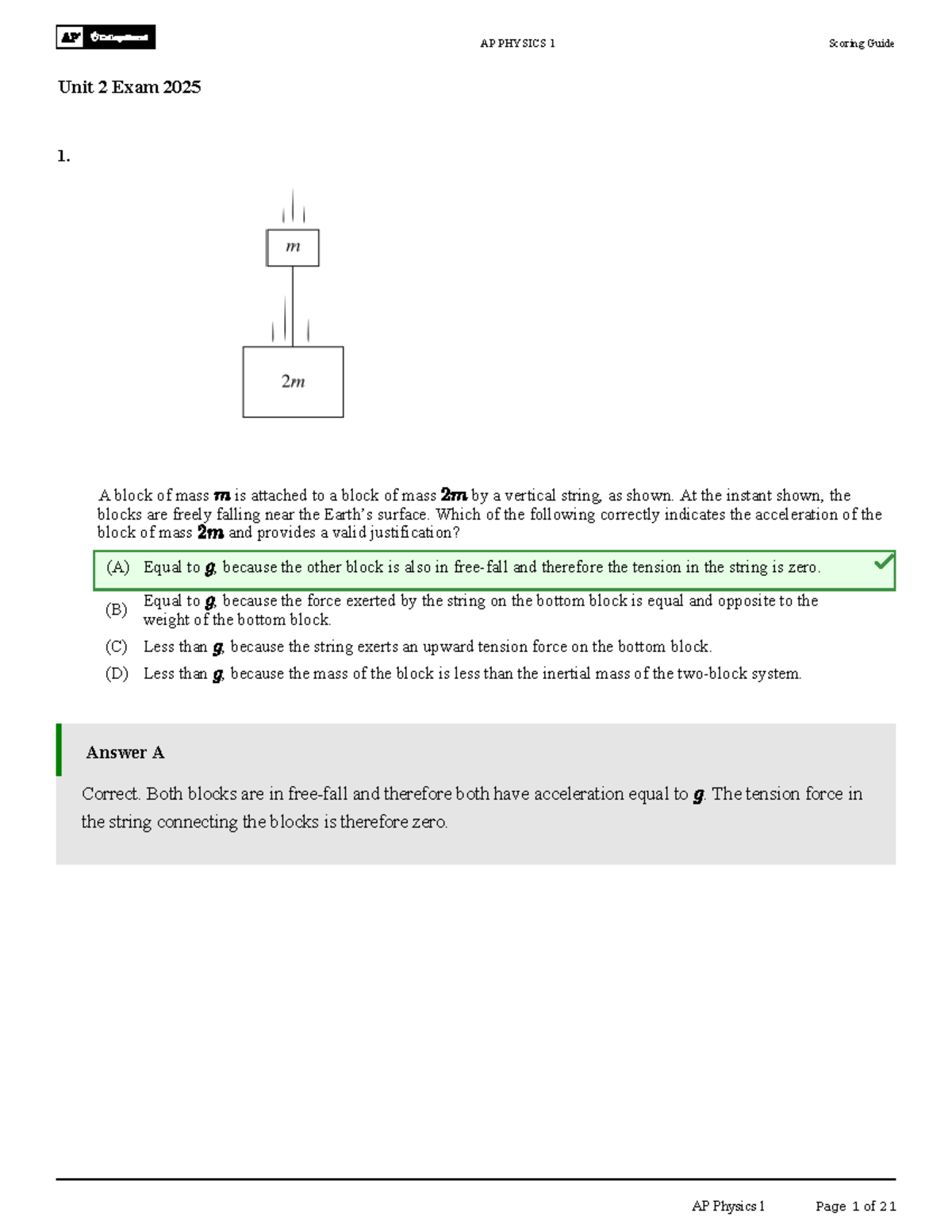 AP PHYSICS 1 Unit 2 Exam Scoring Guide 2025 - Studocu