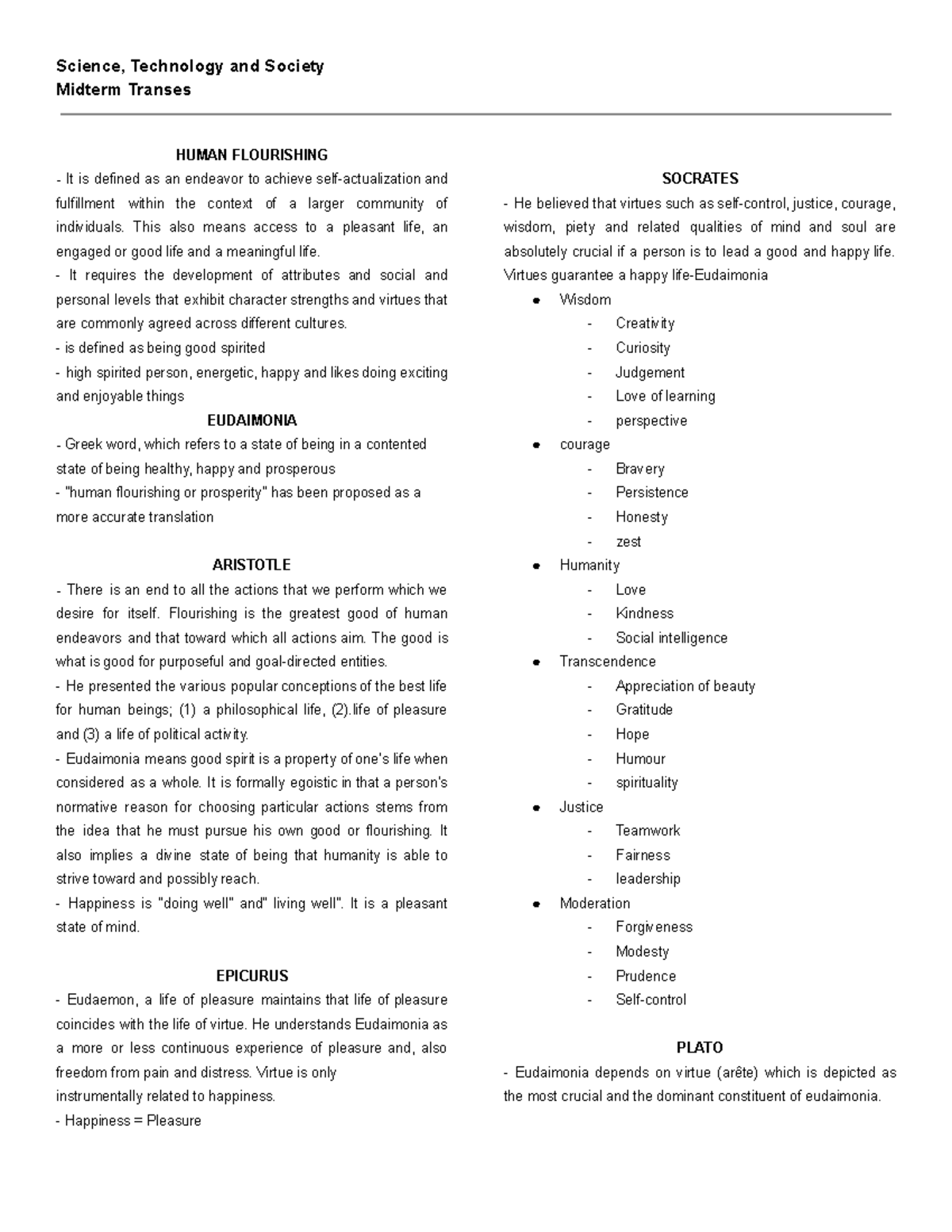 STAS - Science, Technology and Society Midterm transes - Midterm ...