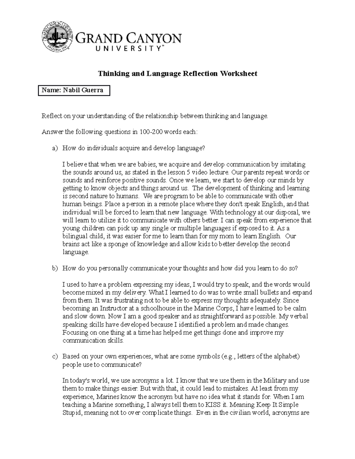 PHI105 Reflection on Thinking and Language Development - Studocu