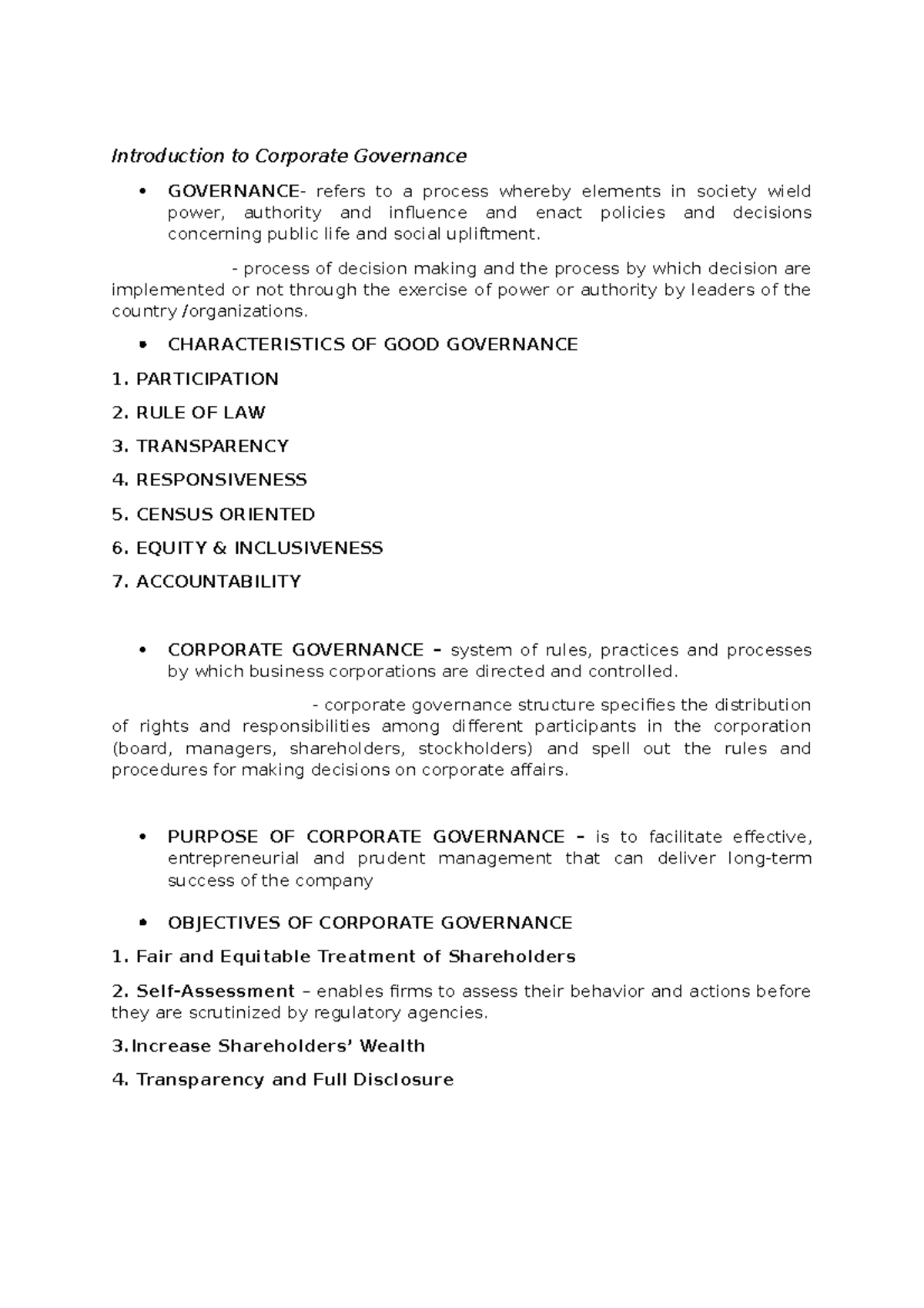 Corporate Governance Overview - Key Principles and Characteristics ...