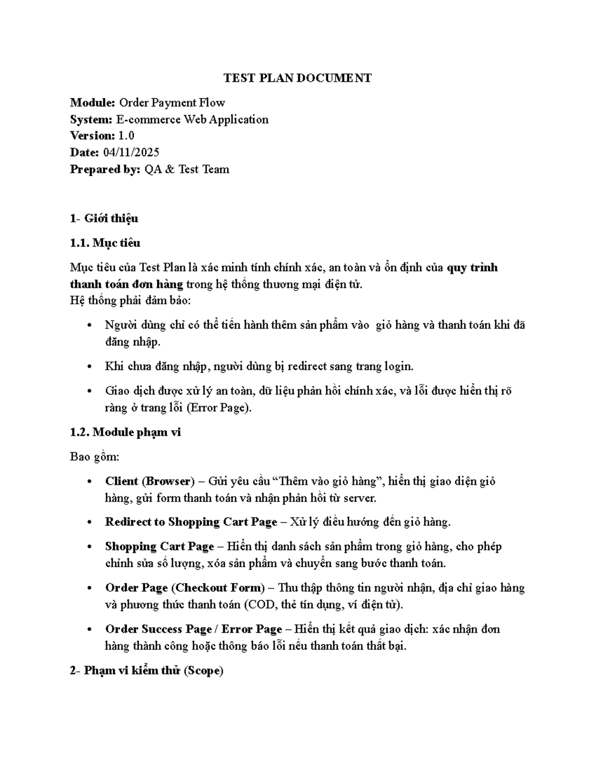 Test Plan Document for Order Payment Flow System (Module: OPFS) - Studocu