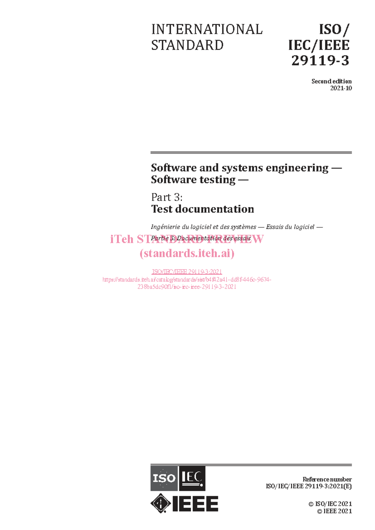 ISO/IEC/IEEE 29119-3:2021 Software Testing Documentation Standards ...