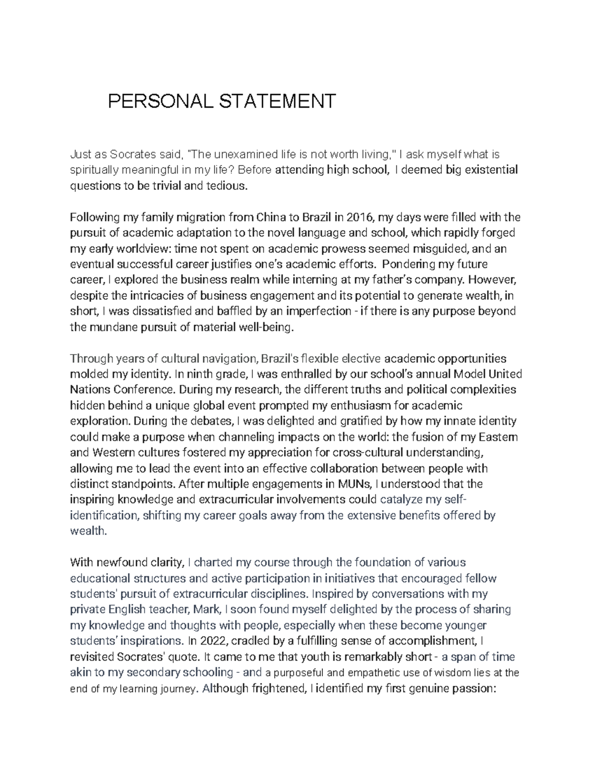 UCS Business Economics Personal Statement: A Journey of Self-Discovery ...
