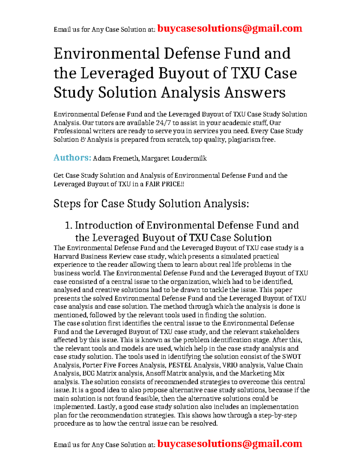 Case Study Solution & Analysis of EDF and TXU Buyout (HBR) - Studocu