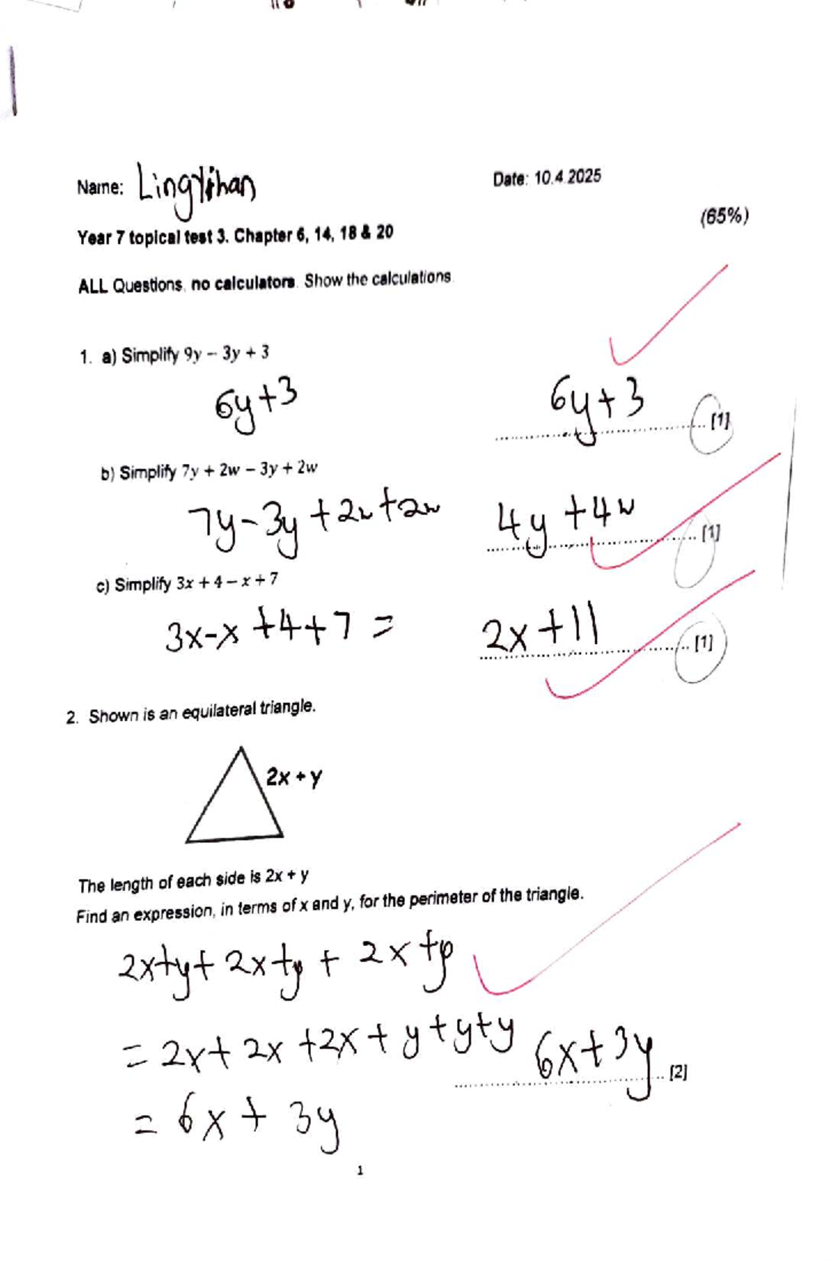 Year 7 Math Topical Test 3: Chapters 6, 14, 18, 20 Questions - Studocu