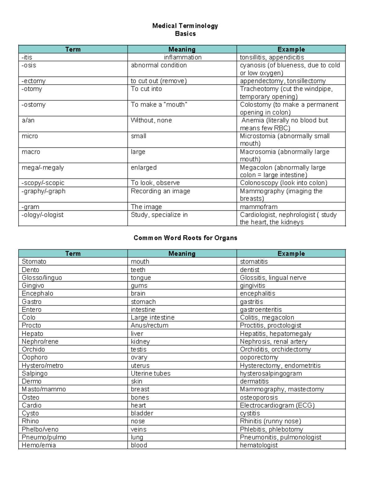 Medical Terminology Basics: Roots, Suffixes, and Conditions - Studocu