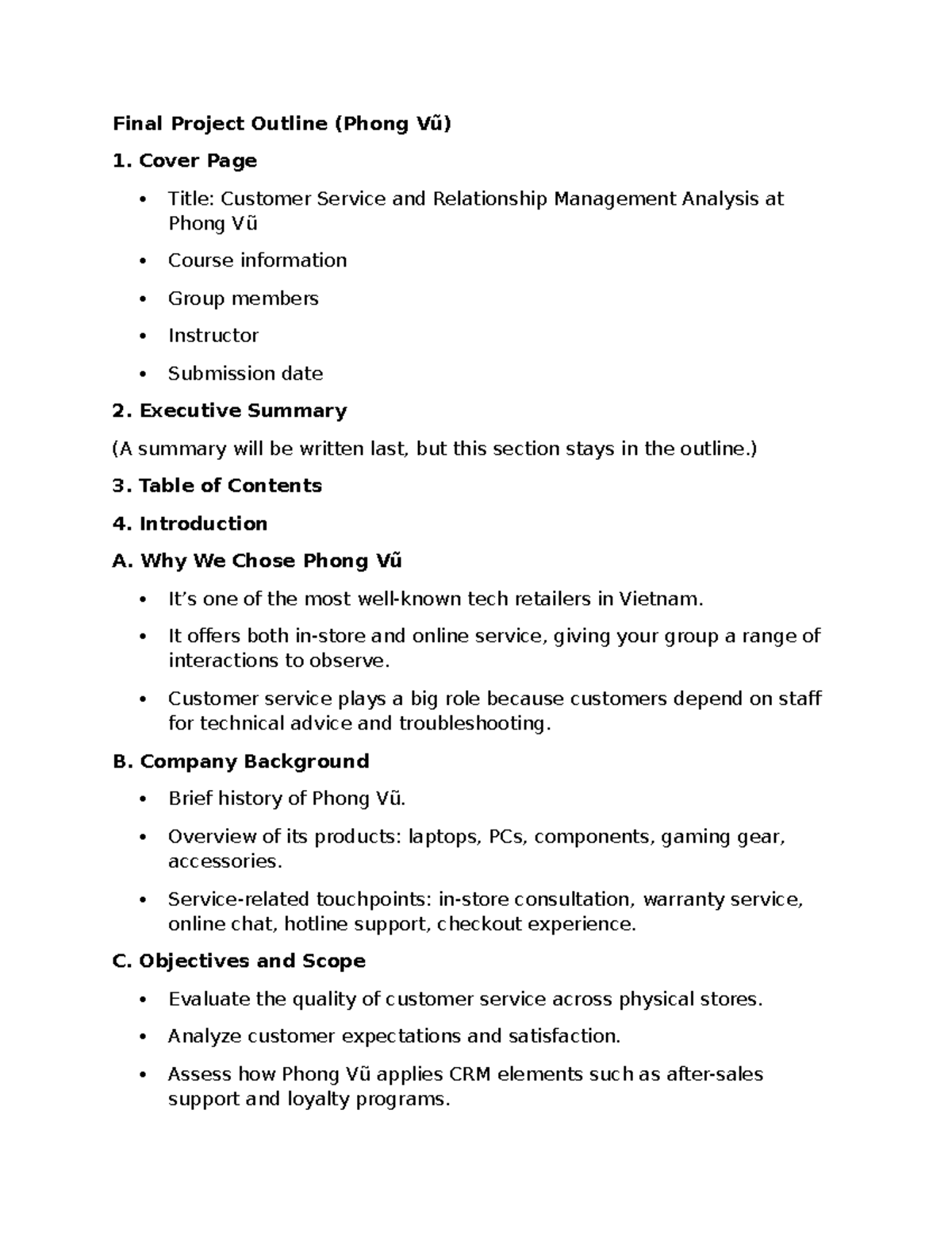 Final Project Outline: Customer Service & CRM Analysis at Phong Vũ ...