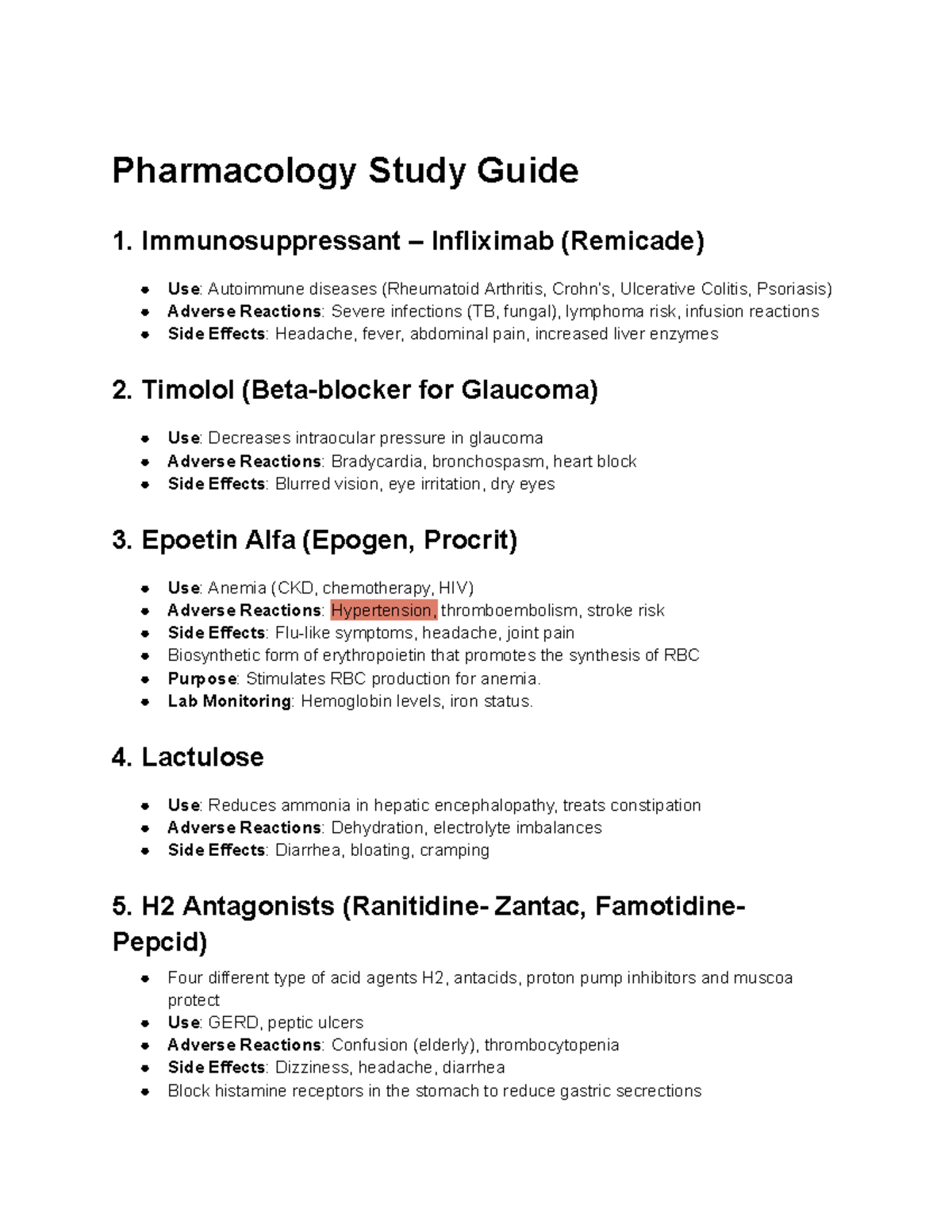 Pharmacology Exam 3 Study Guide: Key Drugs and Their Uses - Studocu