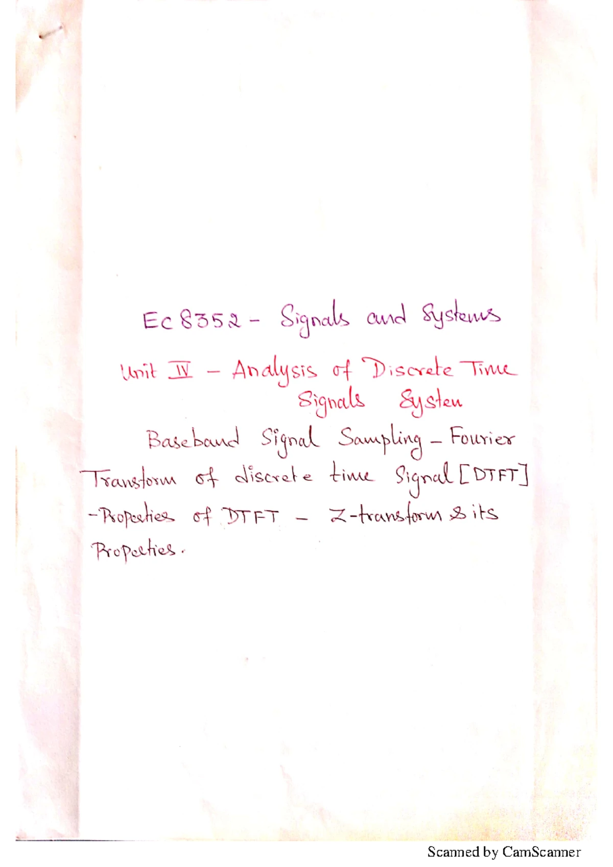 SS UNIT-1 Material - SHORT NOTES - EC3354 Signals and Systems Course ...