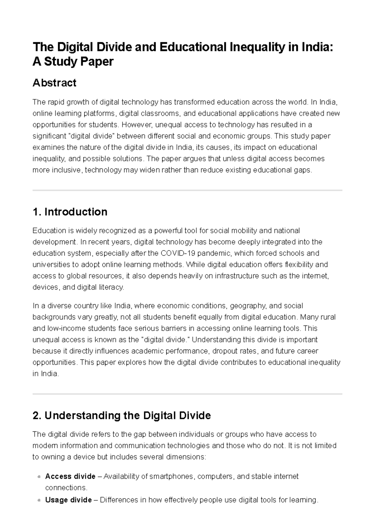 EDU 101: The Digital Divide & Educational Inequality in India - Studocu