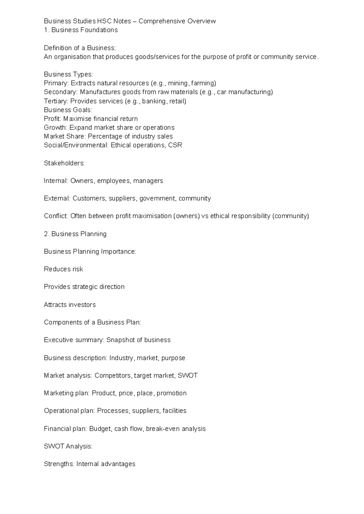 Business Studies HSC Notes: Comprehensive Overview & Key Concepts - Studocu