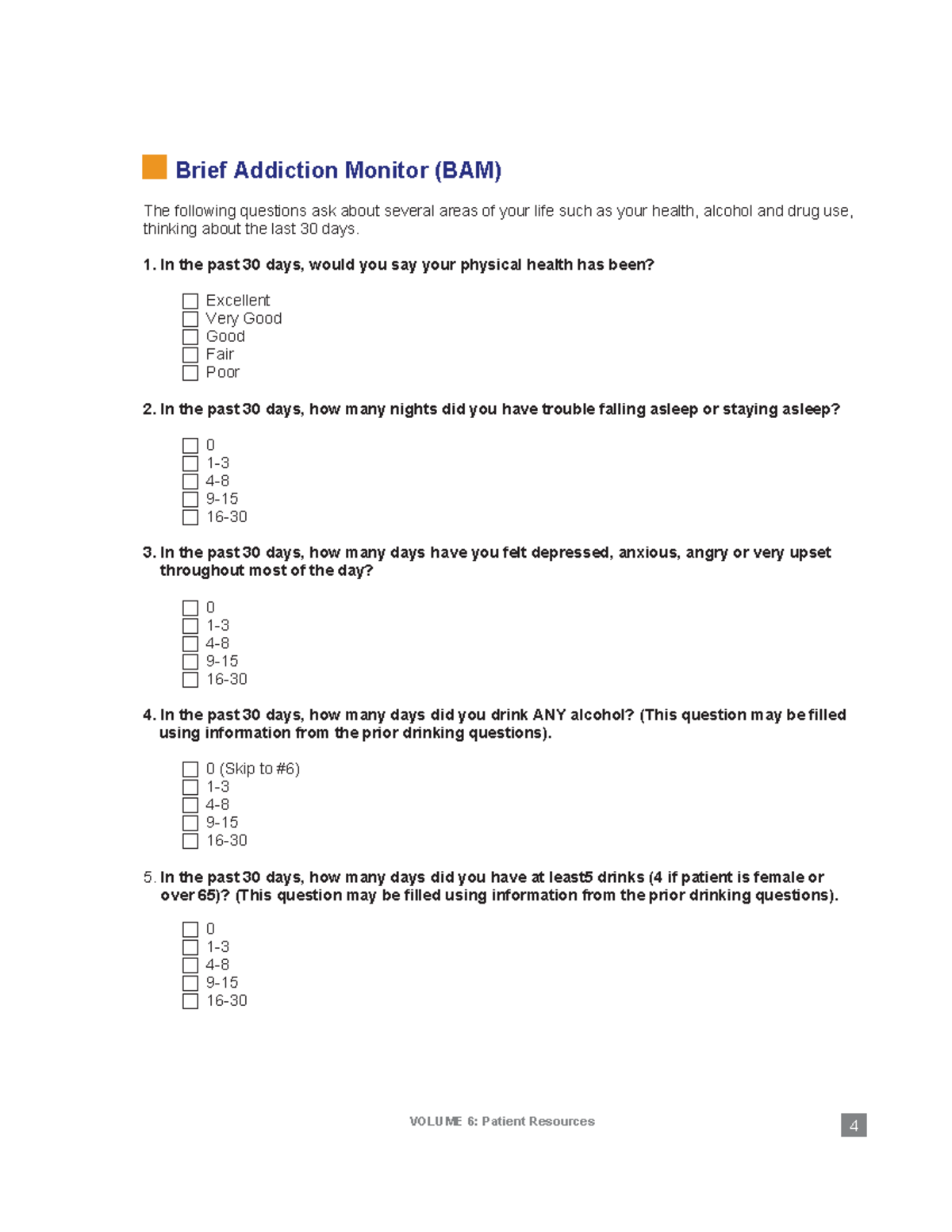 BAM: Brief Addiction Monitor Assessment for Recovery Support - Studocu