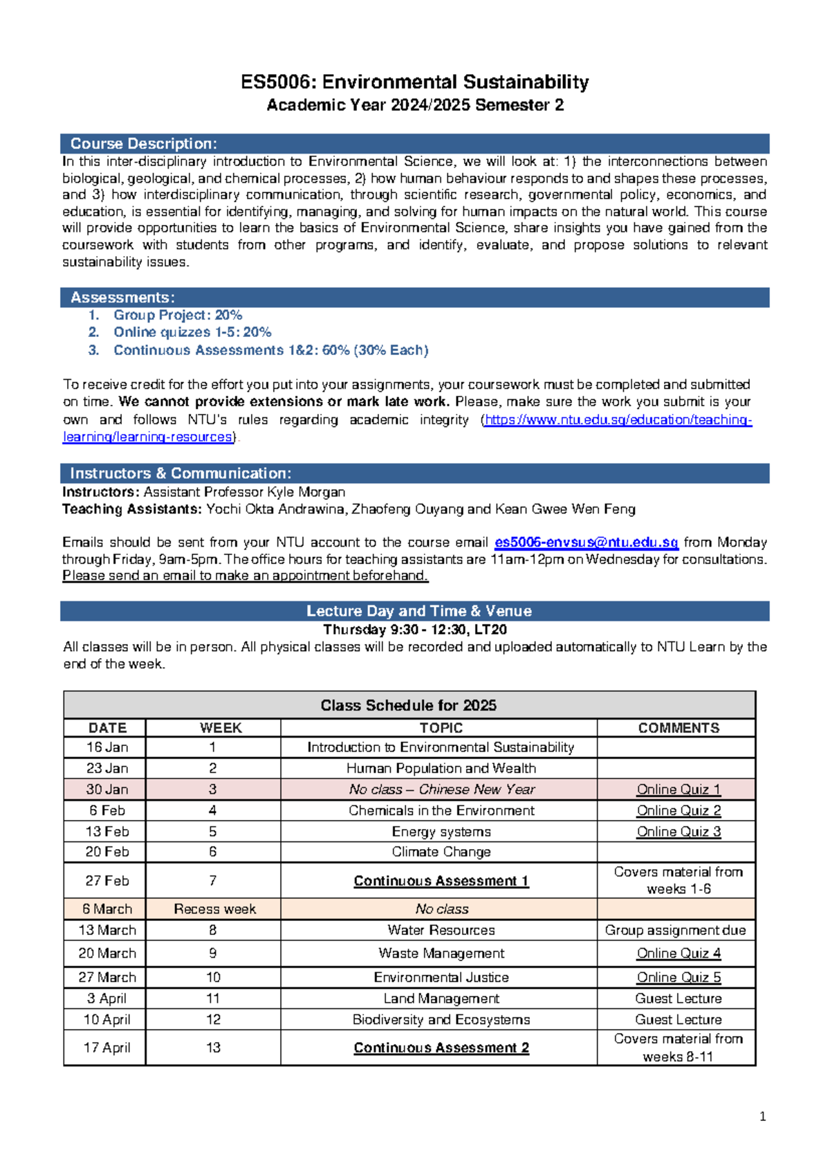 Course Outline for ES5006: Environmental Sustainability 2025 - Studocu