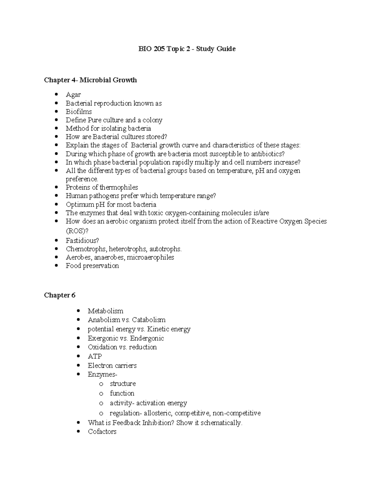 BIO 205 Topic 2 - Microbial Growth and Metabolism Study Guide - Studocu