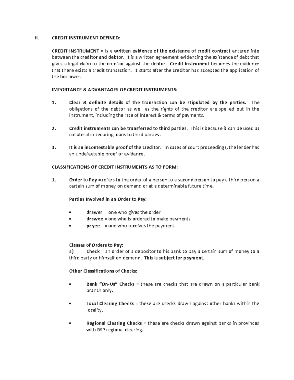 credit system and history of banking of the Philippines - H. CREDIT ...