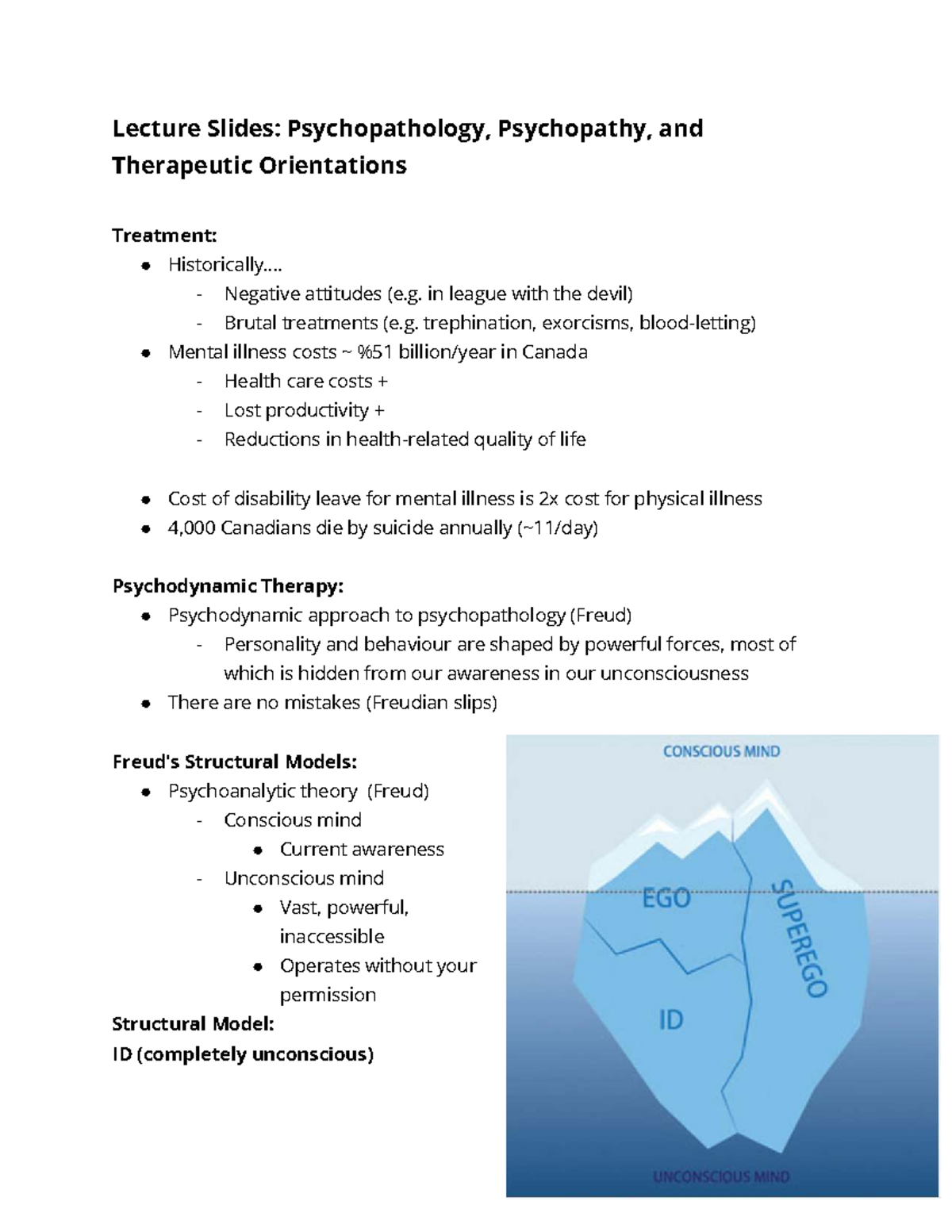 Lecture slides: Psychopathology and therapeutic orientations (PSYC 12 ...