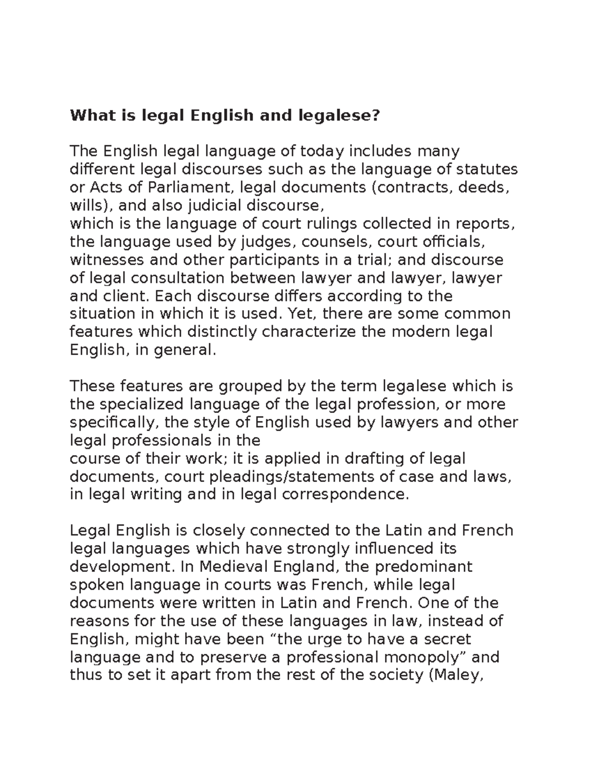 History of Legal English: Understanding Legalese and Its Features - Studocu