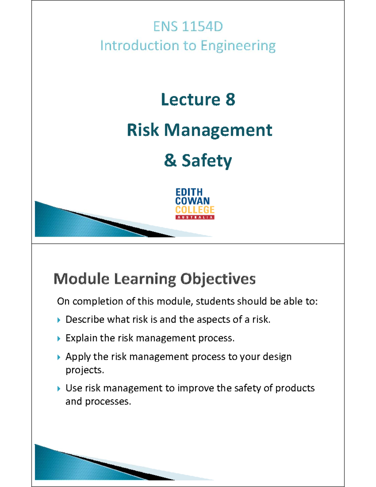Lecture 8: Risk Management and Safety in Engineering - Studocu