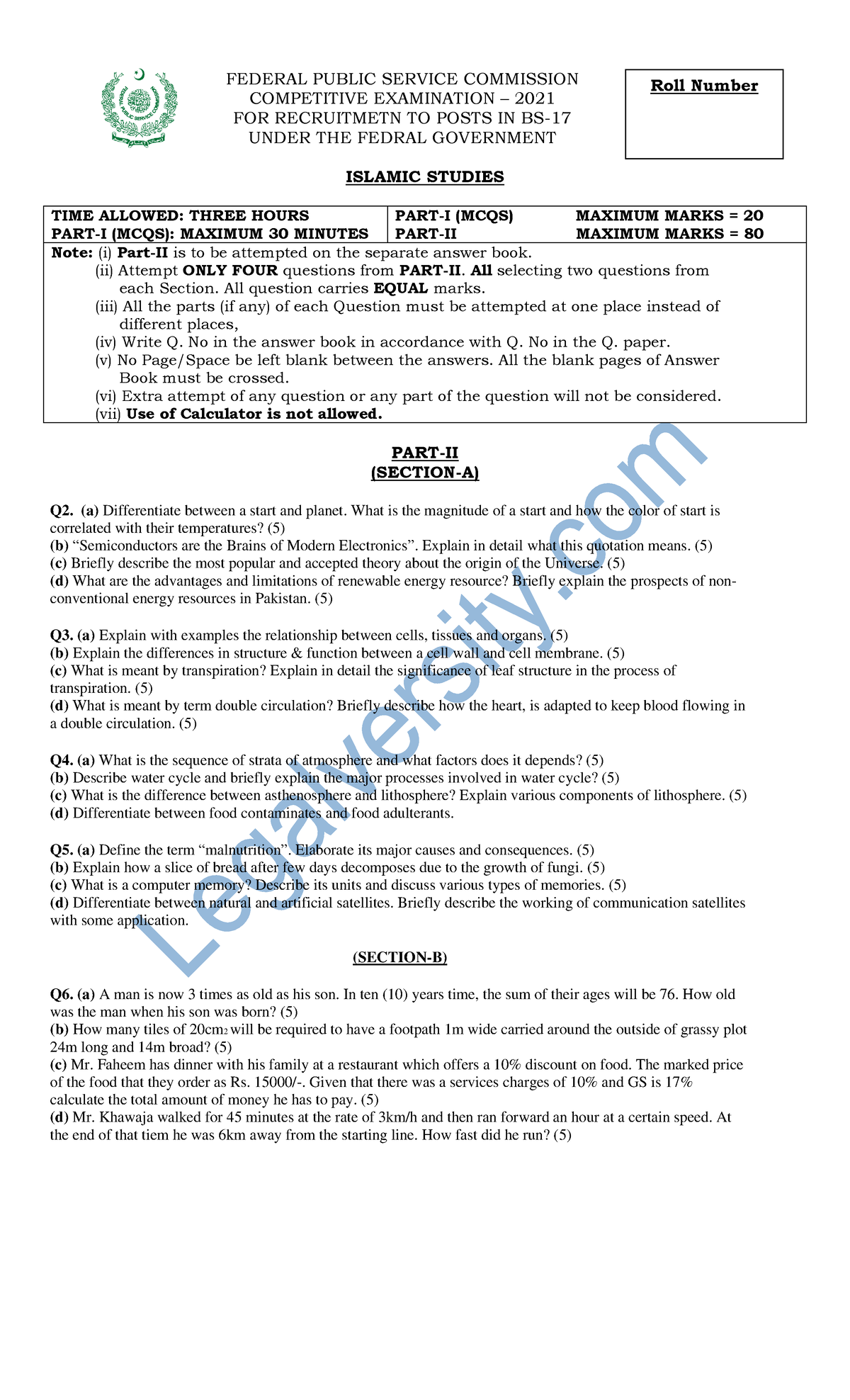 CSS General Science & Ability Exam Paper 2021 - Complete Guide - Studocu