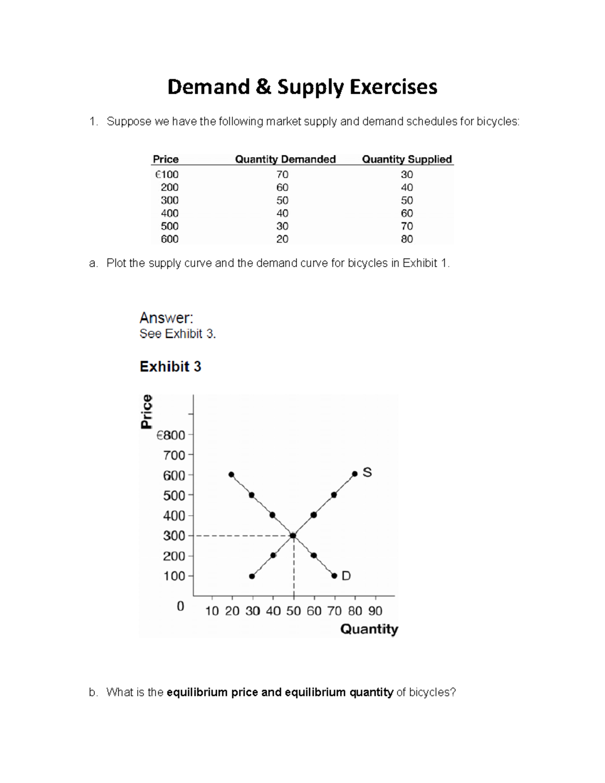 Demand & Supply Exercises Solutions 1: Market Analysis & Equilibrium ...