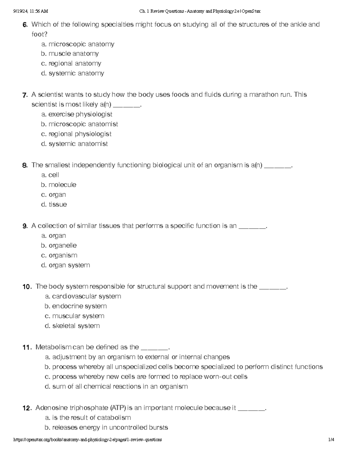 Ch. 1 Review Questions - Anatomy & Physiology 2e OpenStax - Studocu
