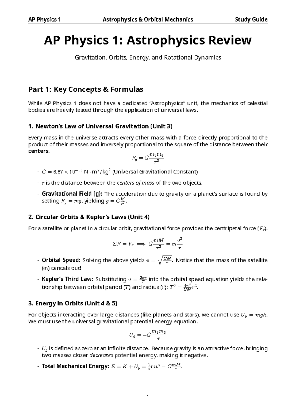 AP Physics 1: Astrophysics Orbital Mechanics Study Guide - Studocu