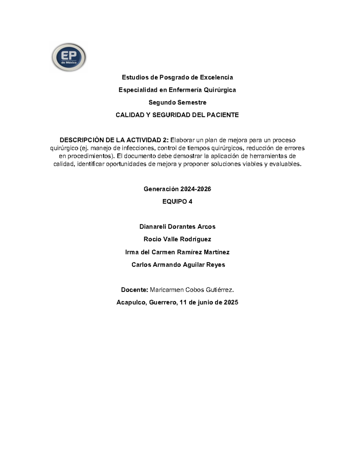 Guía de Plan de Mejora en Calidad y Seguridad del Paciente ...