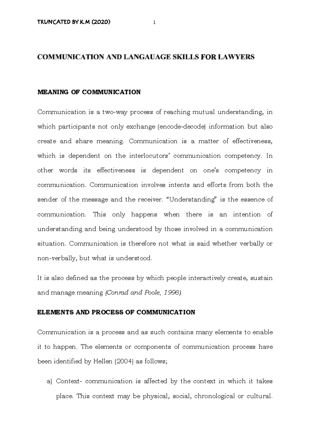 Communication Skills for Lawyers 251002: Understanding and ...