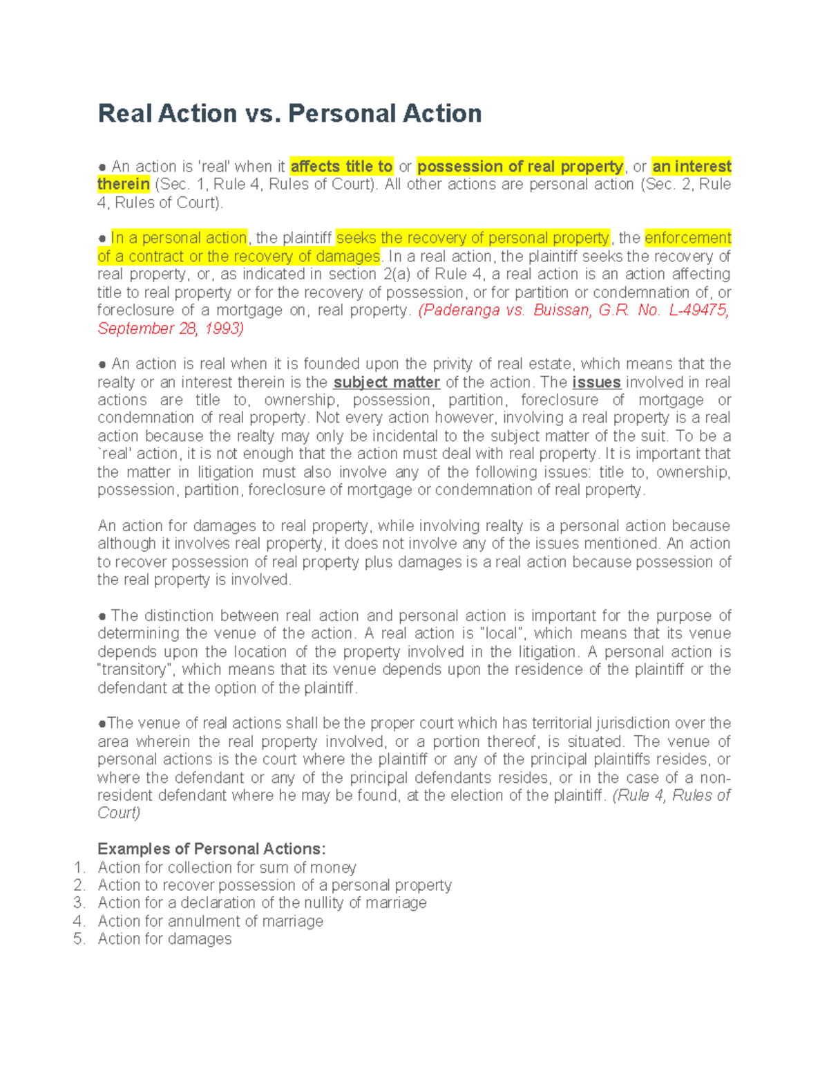 6222004 02 Real vs. Personal Action: Key Legal Distinctions - Studocu