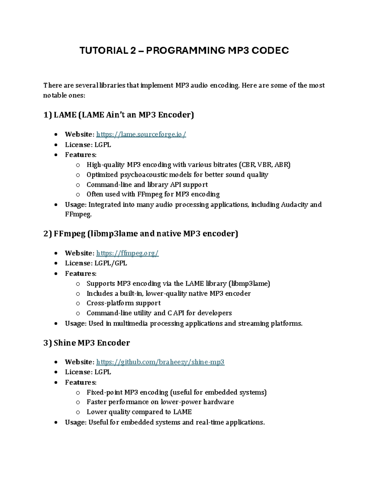 Tutorial 2: MP3 Codec Programming with LAME - 23123 - Studocu