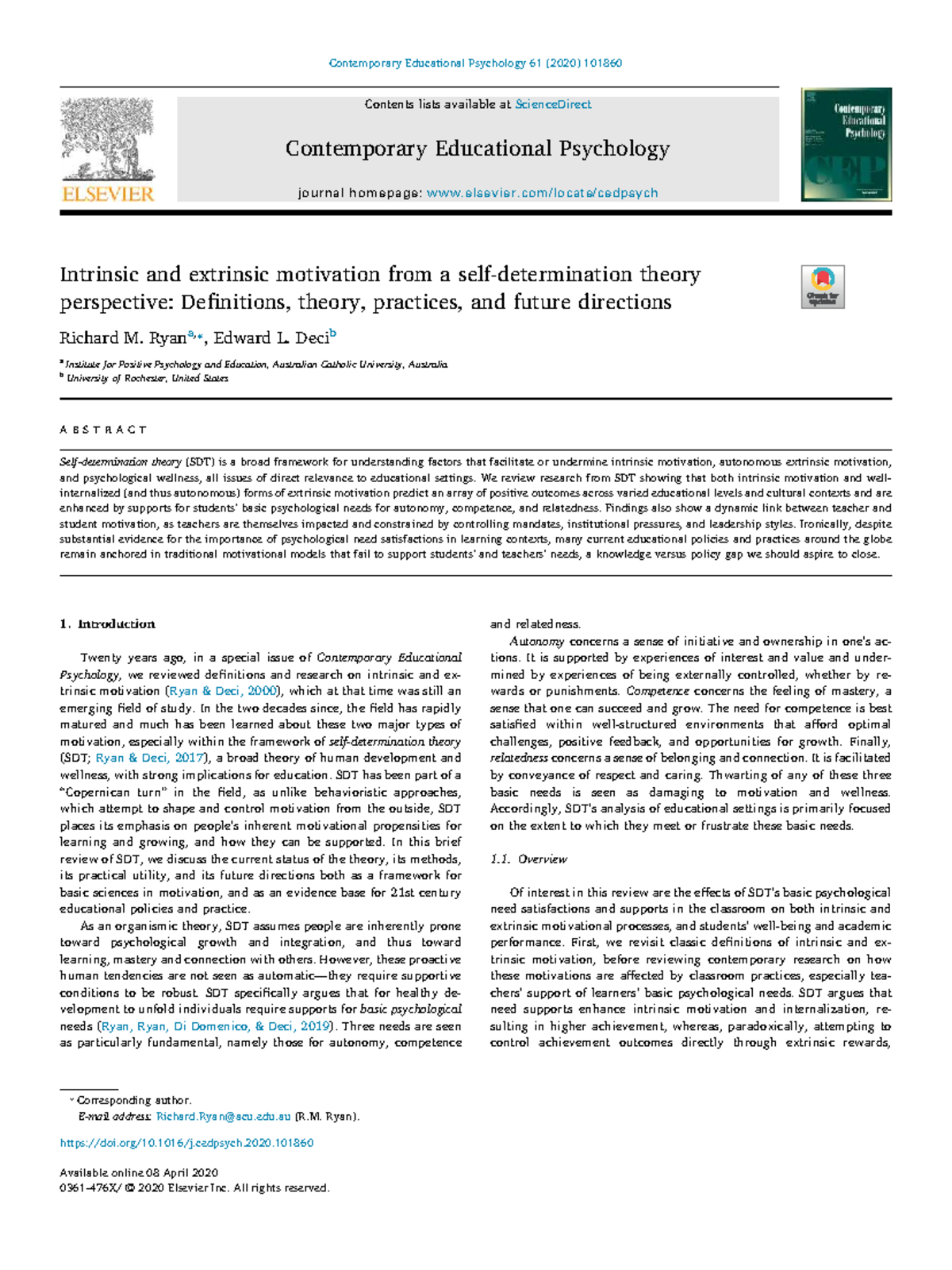 Intrinsic and Extrinsic Motivation: A Self-Determination Theory Review ...