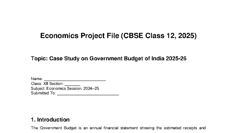 Economics Project: Case Study on India's Government Budget (CBSE Class ...