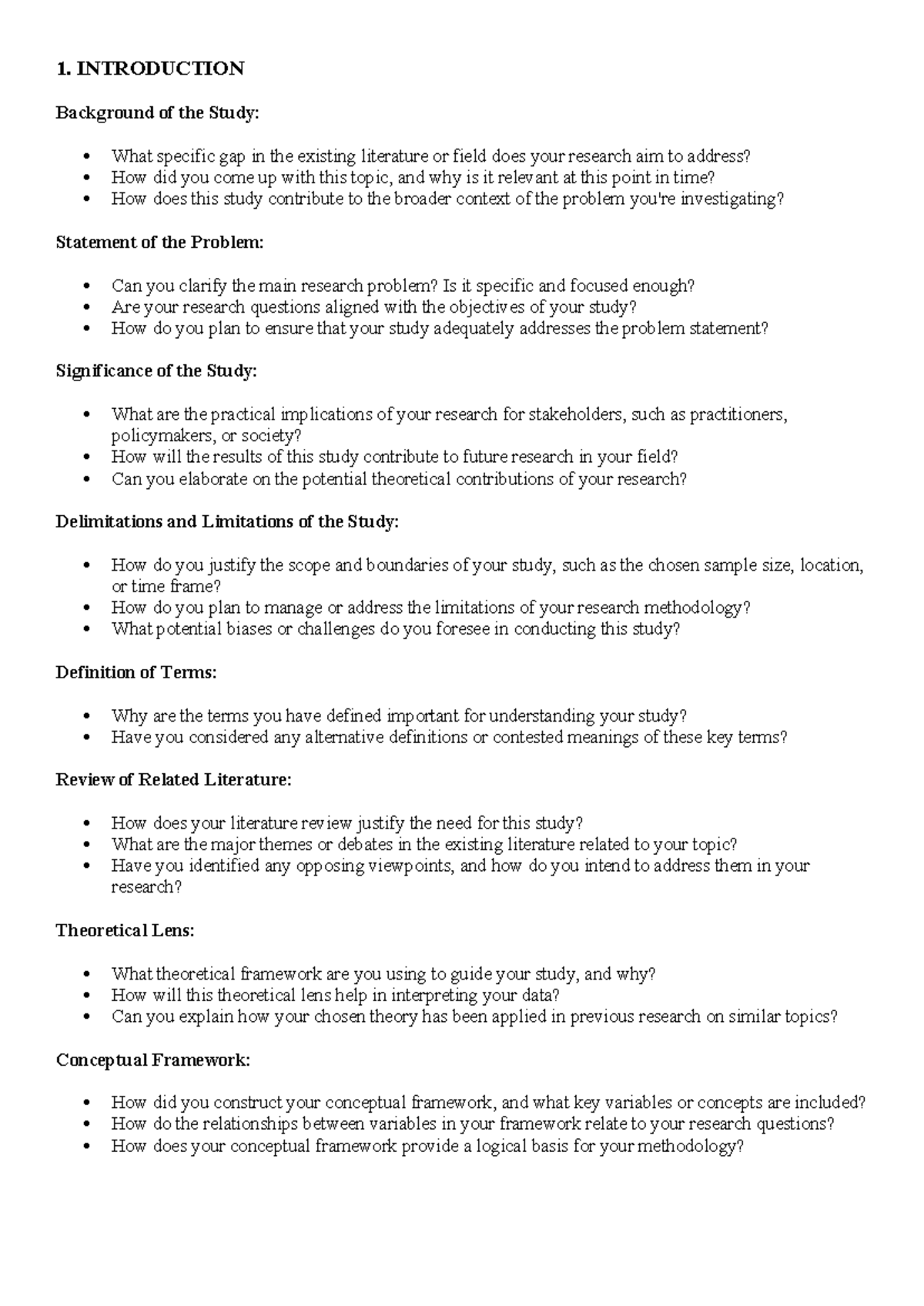 General Questions for Research Proposal - 1. INTRODUCTION Background of ...