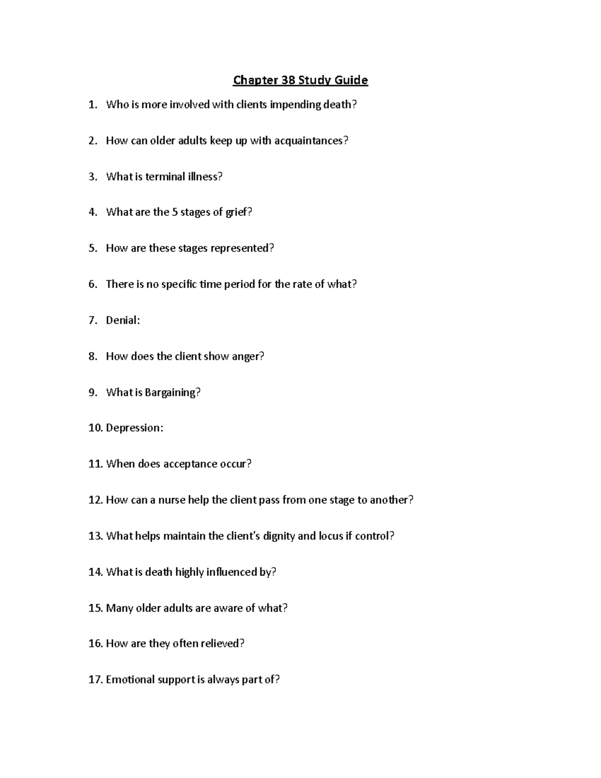 Chapter 38 Study Guide - End-of-Life Nursing Care Concepts and Skills ...