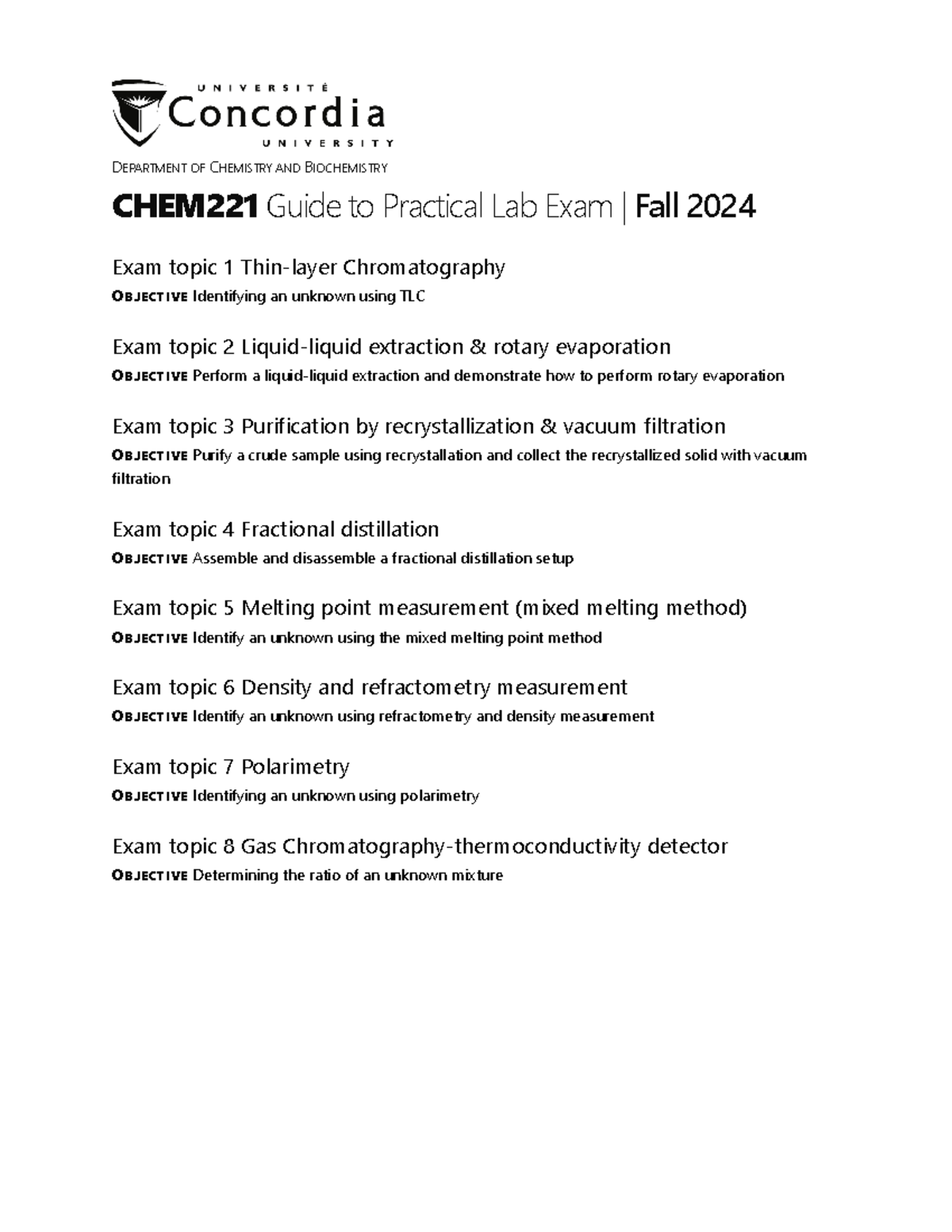 CHEM221 guide to practical lab exam - D EPARTMENT OF C HEMISTRY AND ...