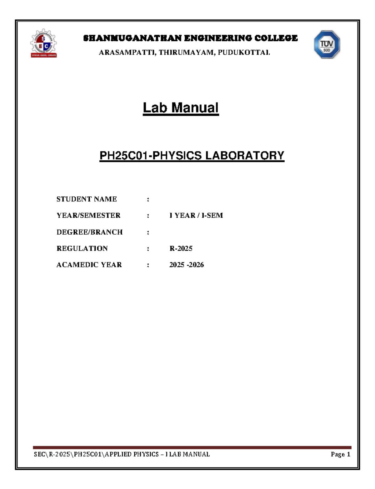 Physics I Lab Manual - Basic Experiments and Procedures - Studocu