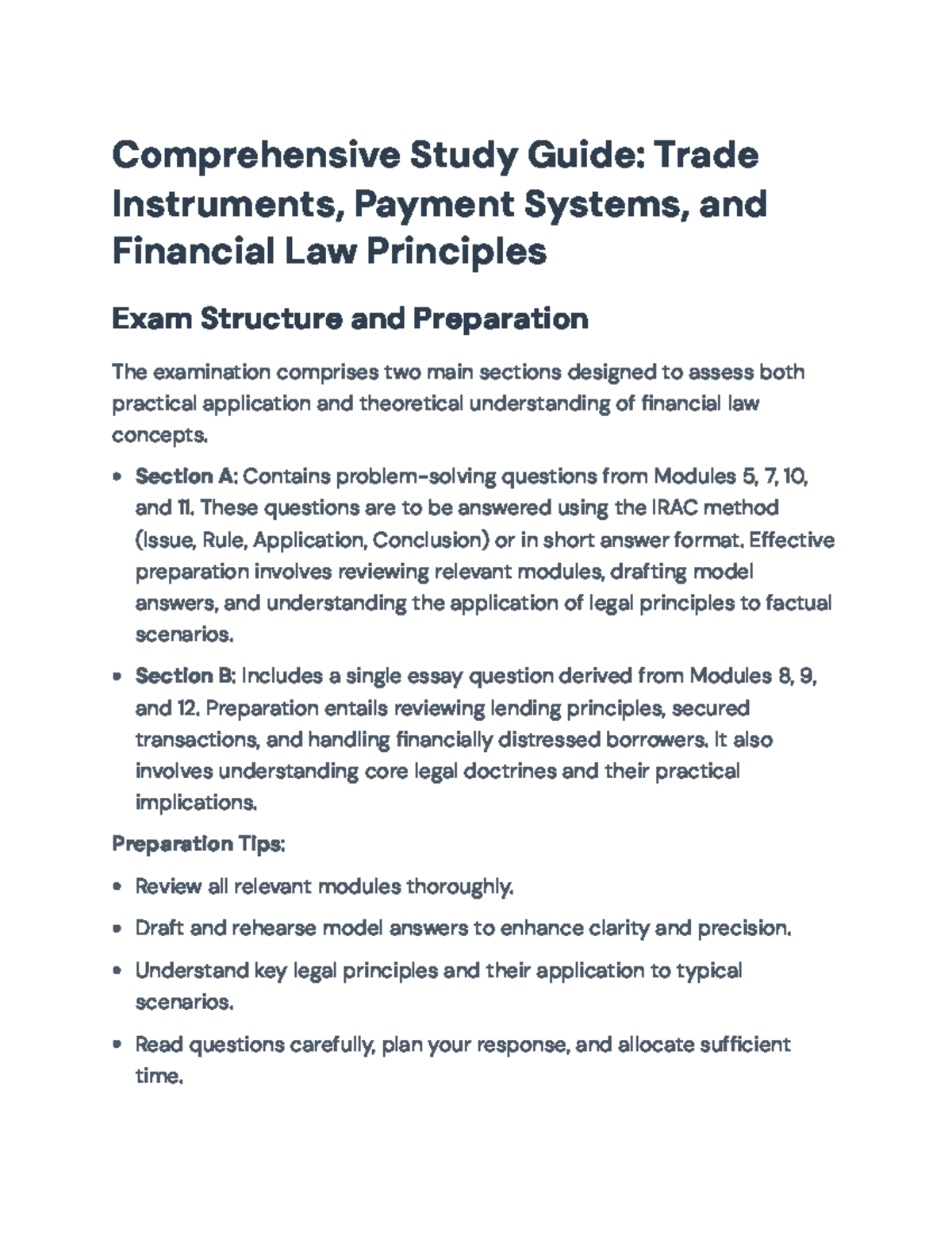 Comprehensive Study Guide: Trade Finance & Banking Law Exam Prep - Studocu