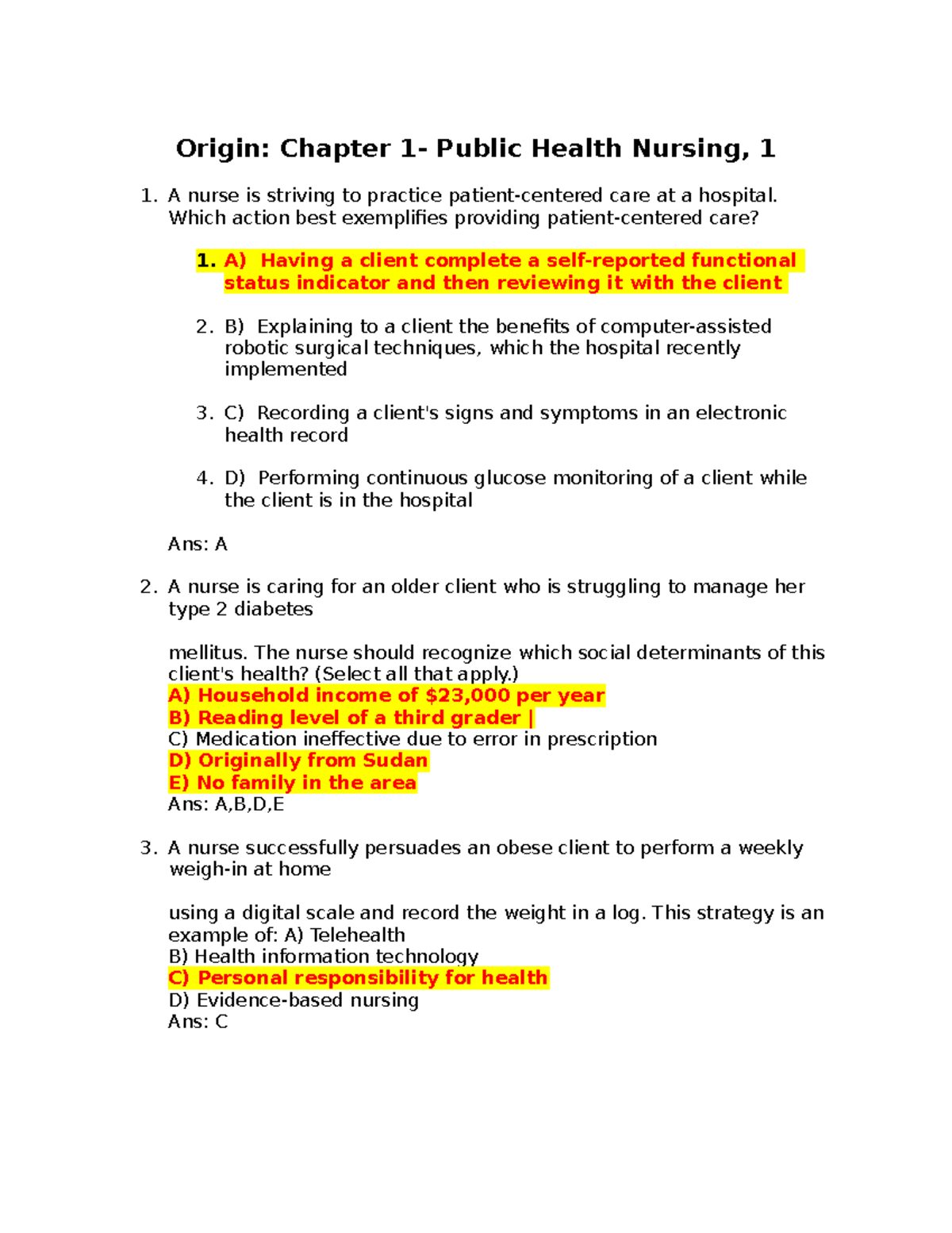 Exam January 1, questions and answers - Origin: Chapter 1- Public ...