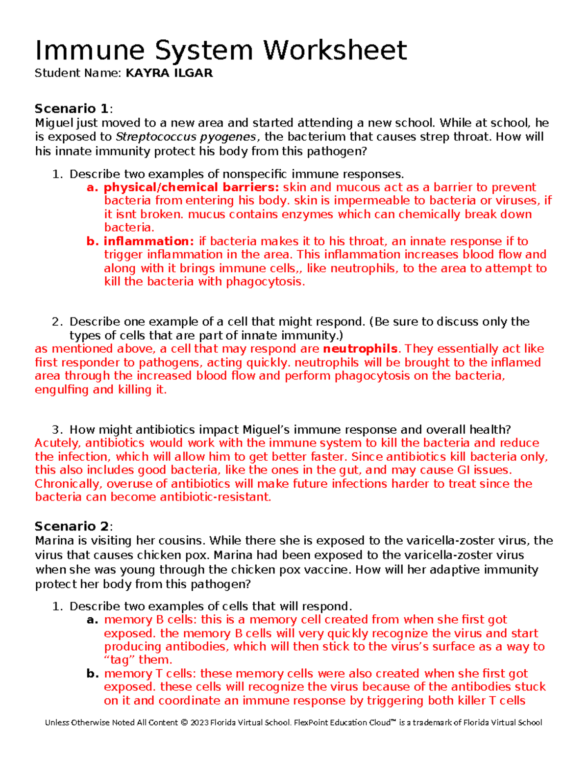 6.03 - Immune System Worksheet - Innate vs Adaptive Immunity Analysis ...