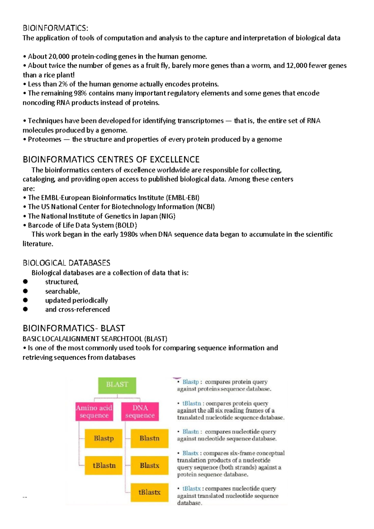 Bioinformatics - Lecture Notes on Genomic Analysis & BLAST Techniques ...